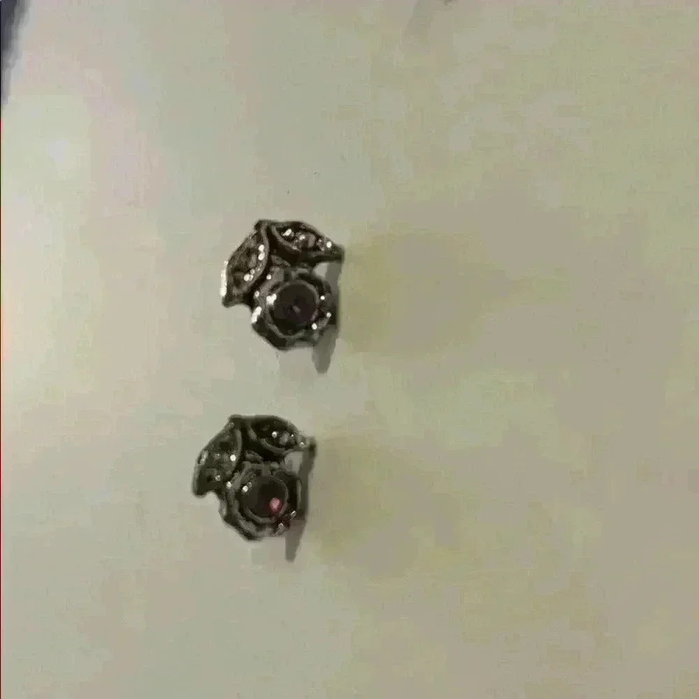 Purple flower silver earrings